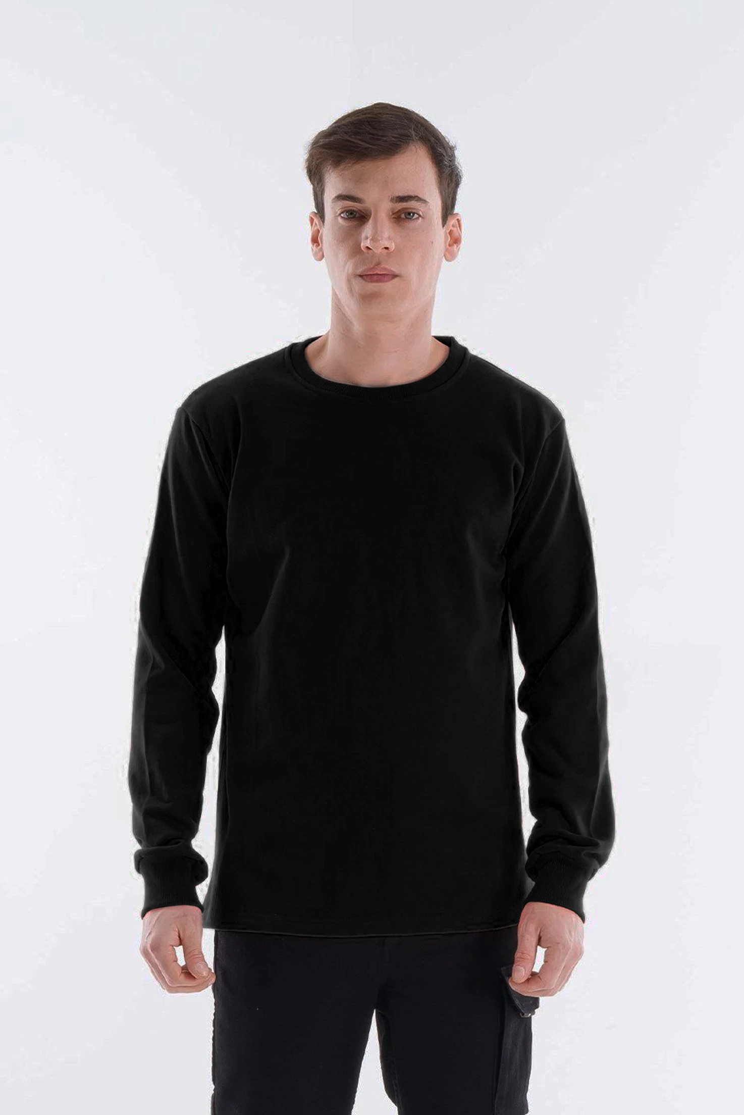 Regular Bisiklet Yaka Sweatshirt Siyah