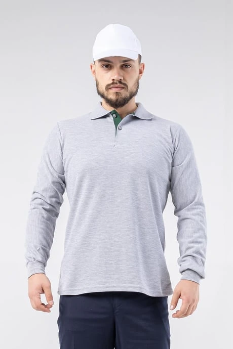 Regular Polo Pike Uzun Kol T-Shirt Gri