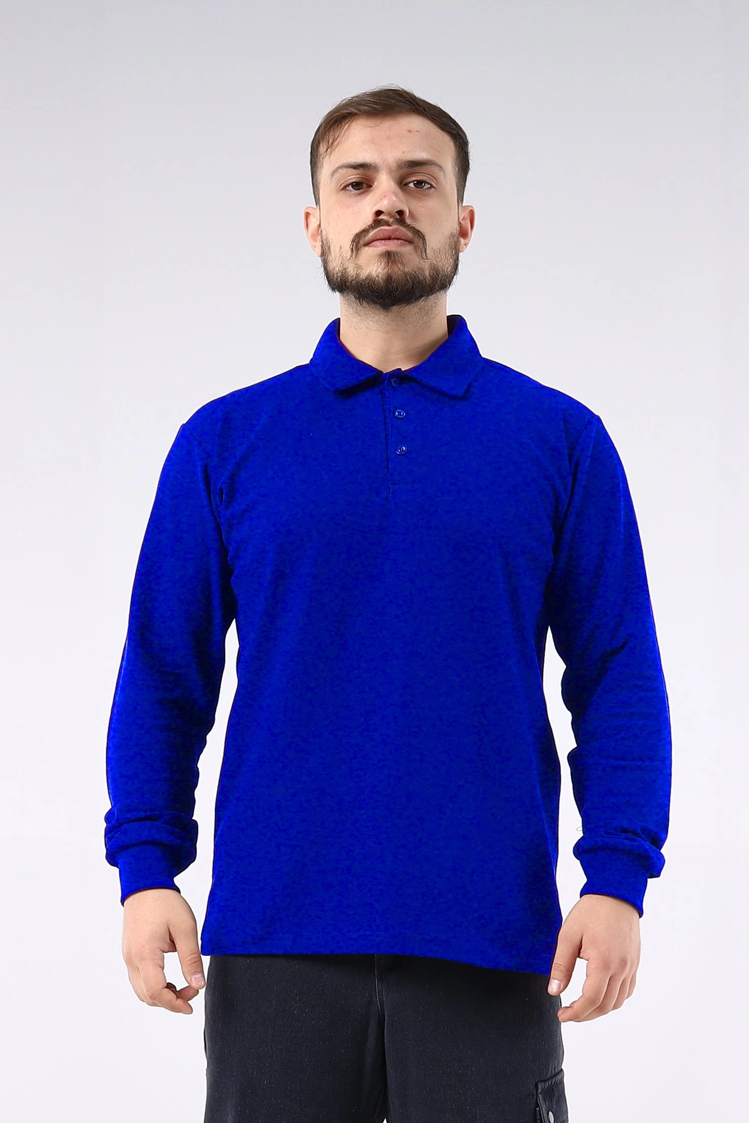 Regular Polo Pike Uzun Kol T-Shirt Saks Mavi