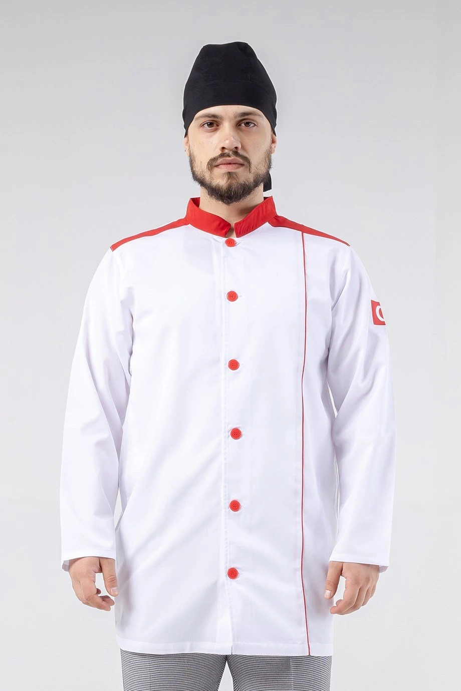 Turkish Aşçı Ceketi Beyaz-Kırmızı